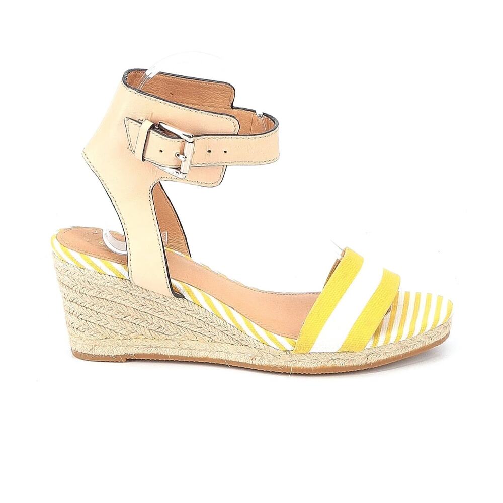Coach Helen Yellow and White Canvas Wedge Leather Ankle Strap Sandals Size 37.5